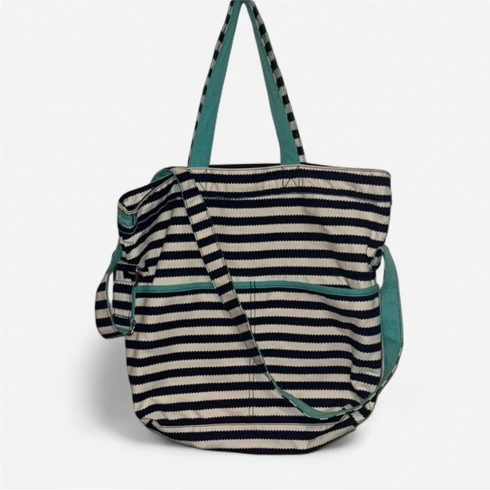 Thirty-One Striped Hobo Bag - Navy, White, and Teal
